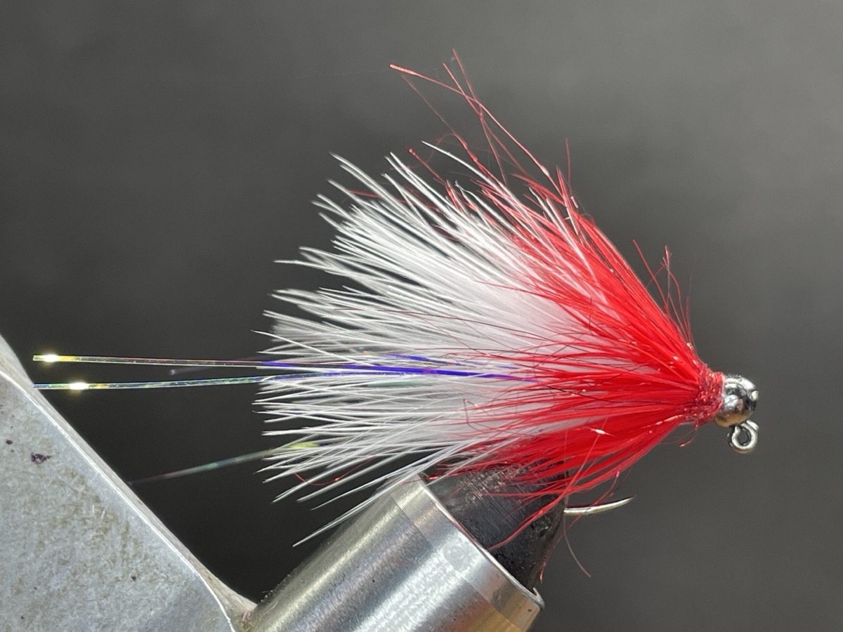 Red and White Jig fly pattern tied by Brent Jones