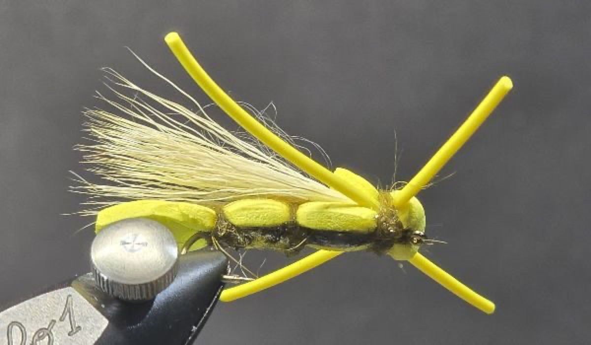 A Simple Foam Grasshopper fly pattern tied by Darrell Olson