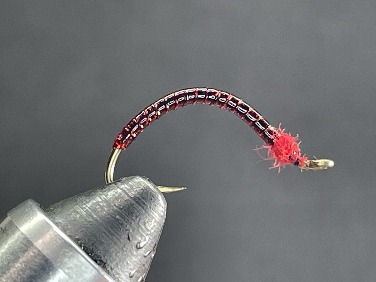 Red & Black Stretch Worm fly pattern tied by Brent Jones