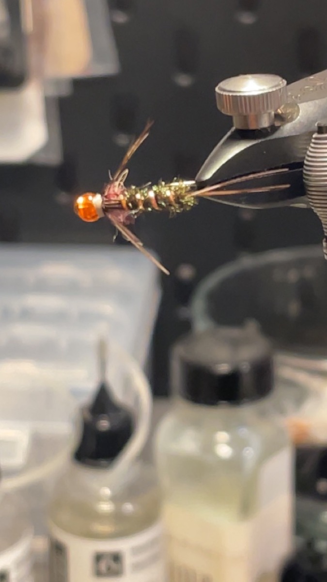 Pheasant tail nymph variation fly pattern tied by Laurent Bertrand