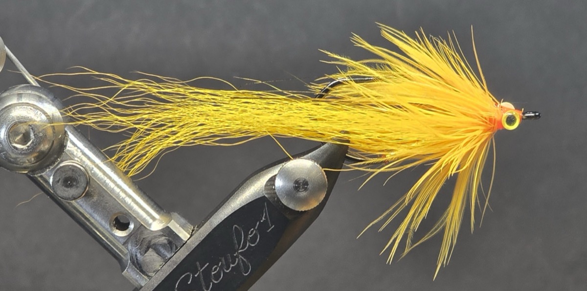 Chico’s Orange-Yellow Bendback fly pattern tied by Darrell Olson