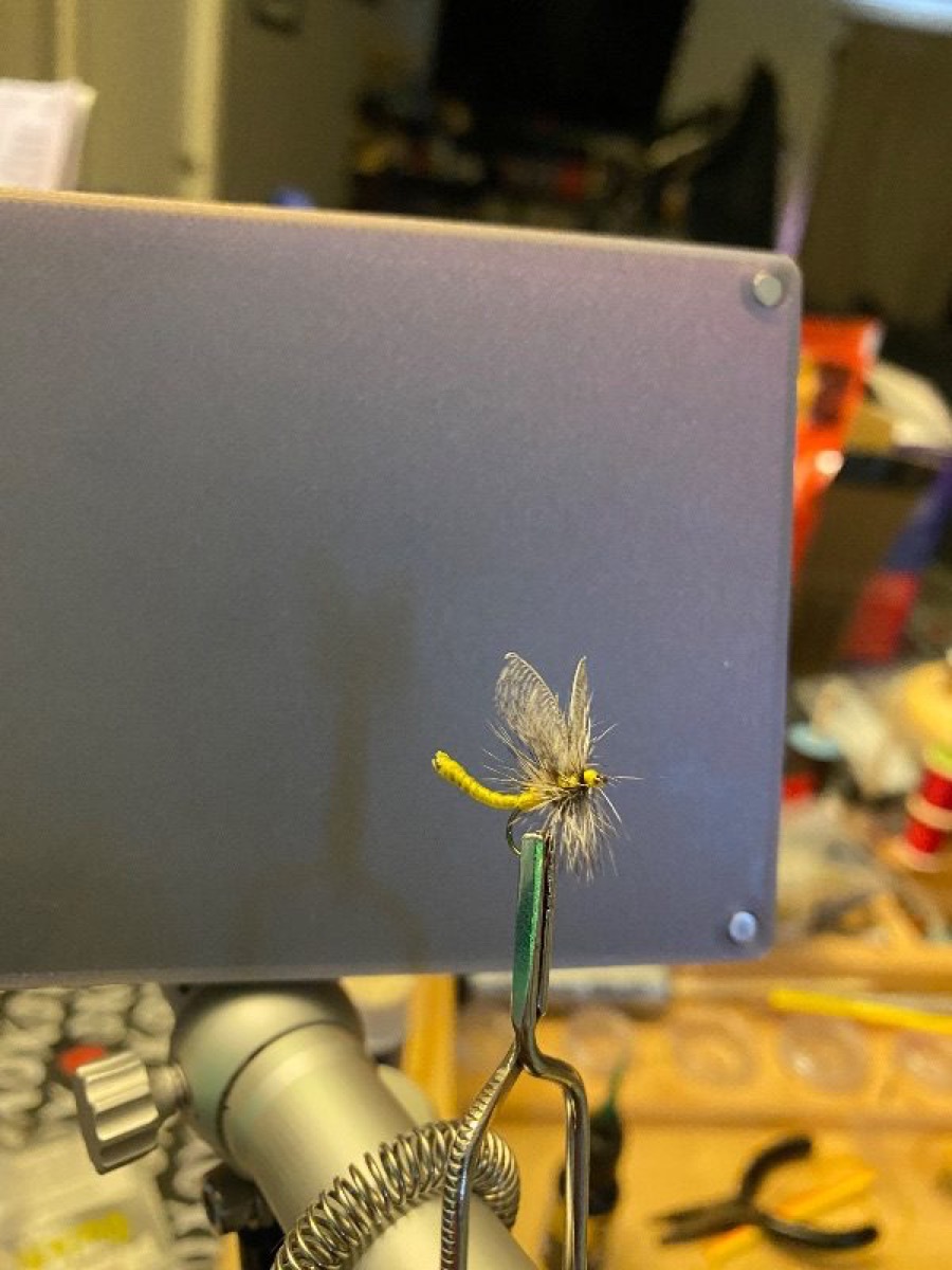 Extended body Wally wing mayfly fly pattern tied by Andy Wells