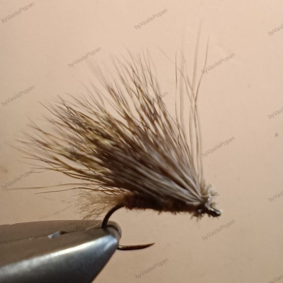 Caddis with double deer hair wing fly pattern tied by popan vasile