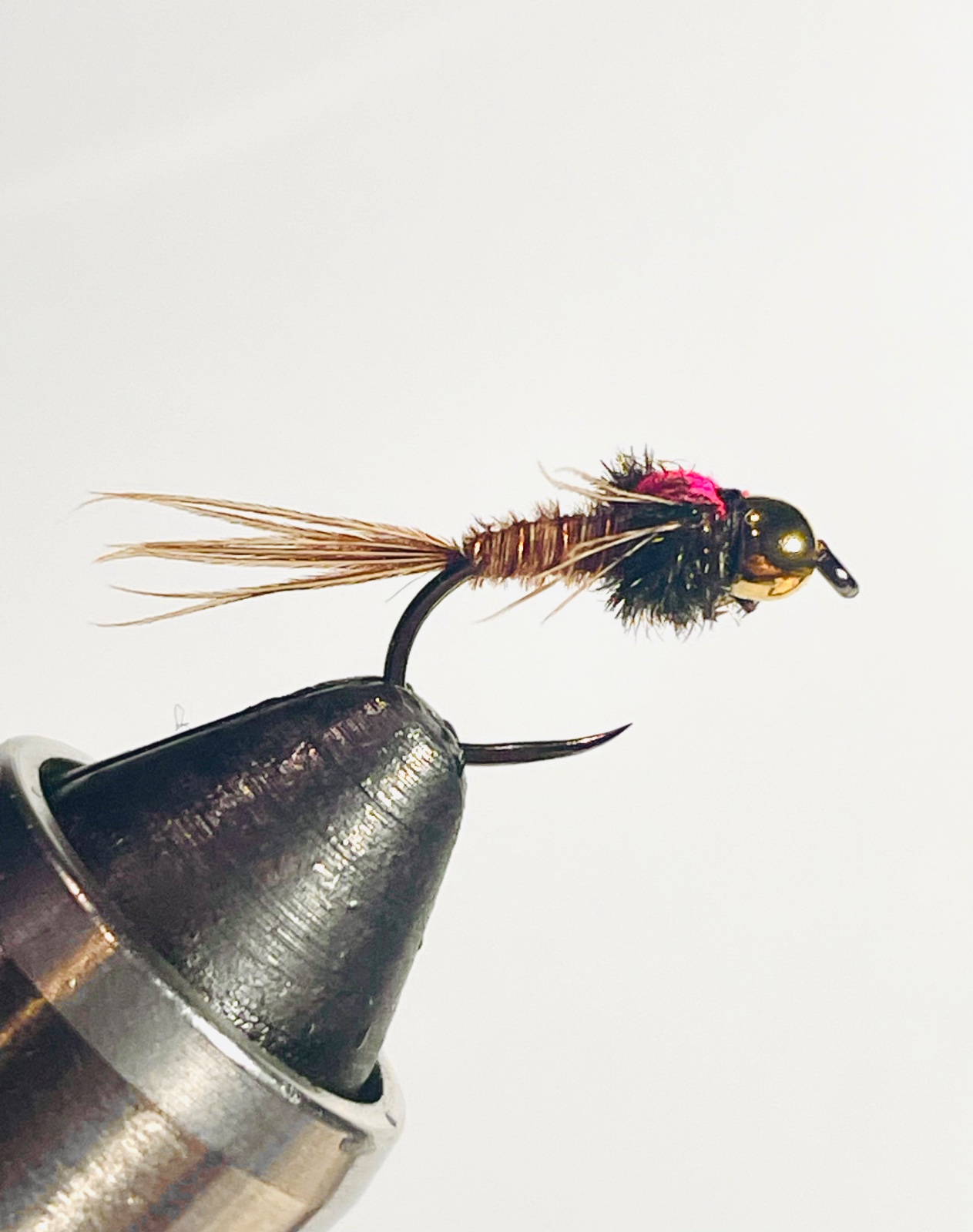 Pink Hot Spot Pheasant Tail Nymph fly pattern tied by Brent Jones